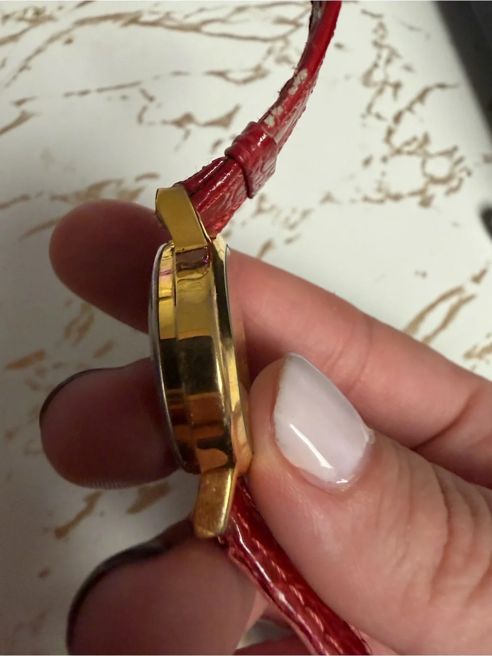 Vintage Pearl Santa Claus Quartz Watch Glitter Christmas Gold Tone Needs Band